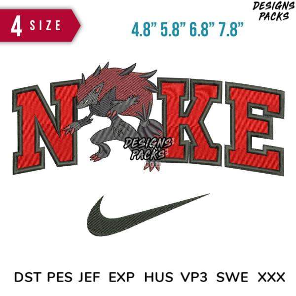Embroidery design featuring bold red 'NAKE' lettering with dragon mascot, available in 4 sizes & multiple formats