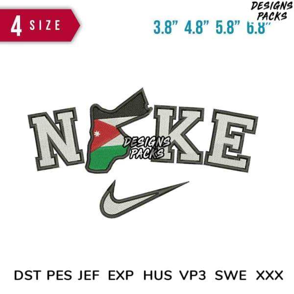 Jordan flag Nike logo embroidery design in 4 sizes, PES DST formats for instant download