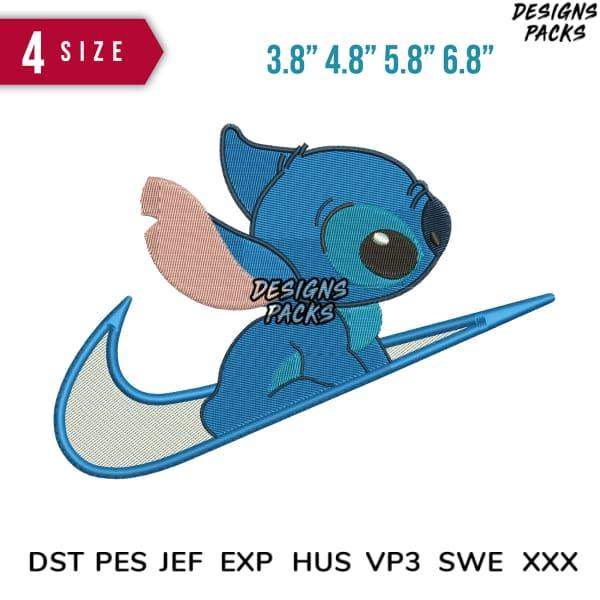 Stitch embroidery design riding surfboard, 4 sizes, DST PES JEF formats, print-ready for embroidery machines