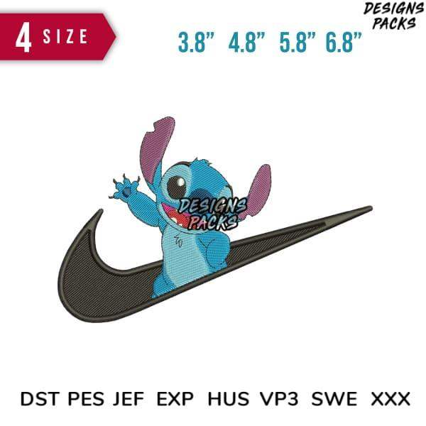 Stitch character embroidery design in 4 sizes, compatible with DST PES JEF formats for machine embroidery