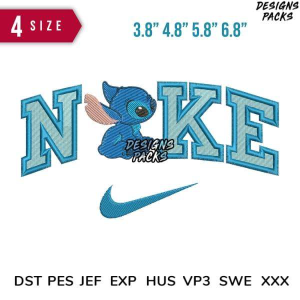Stitch embroidery design with blue character and 'NIKE' text, available in multiple sizes and formats