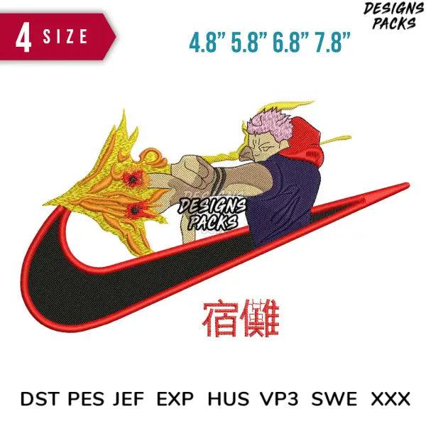 Swoosh Sukuna finger Embroidery Design 4.8" 5.8" 6.8" 5.8"