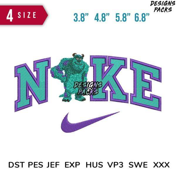 Embroidery design featuring green monster with 'NOKE' text, available in multiple sizes and formats
