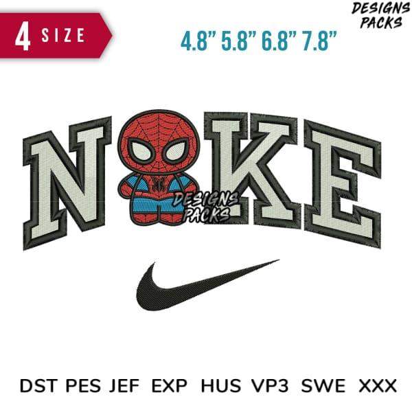 Spider-Man embroidery design with Nike swoosh, available in multiple sizes and formats