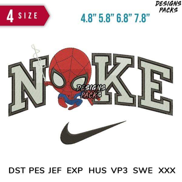Spiderman NOKE embroidery design with Nike swoosh, 4 sizes, PES DST JEF formats