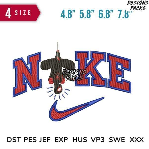 Embroidery design with Nike-style swoosh and sneaker, 4 sizes, DST PES formats for instant download
