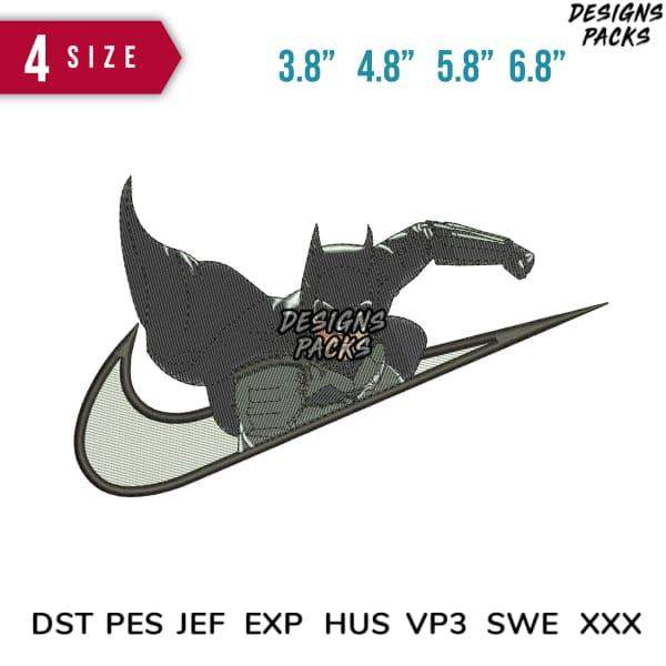 Batman embroidery design with Nike swoosh, available in multiple sizes and formats