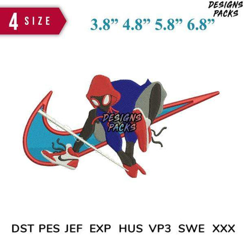 Spider-Man embroidery design in 4 sizes, compatible with DST PES JEF formats for machine stitching