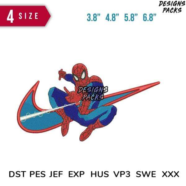 Spider-Man embroidery design in 4 sizes, compatible with DST PES JEF formats for machine stitching
