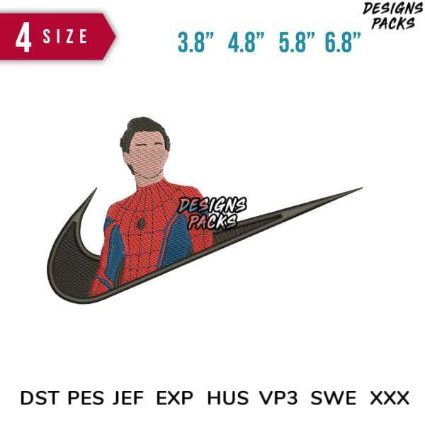Spider-Man in Nike swoosh, embroidery design available in multiple sizes and formats