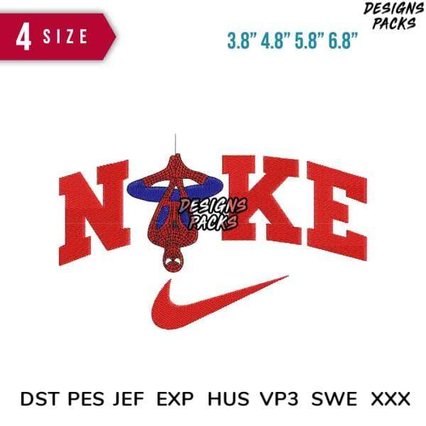 Spider-Man themed embroidery design with Nike swoosh, available in multiple sizes and formats