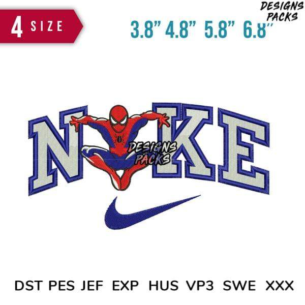 Spider-Man in Nike logo embroidery design, available in multiple sizes and formats