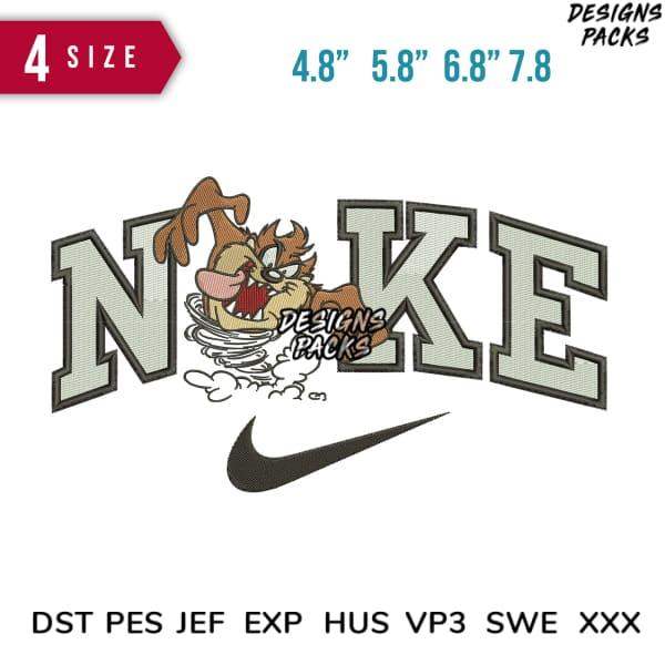 Embroidery design featuring cartoon character with 'NIKE' text and swoosh, available in 4 sizes and multiple formats