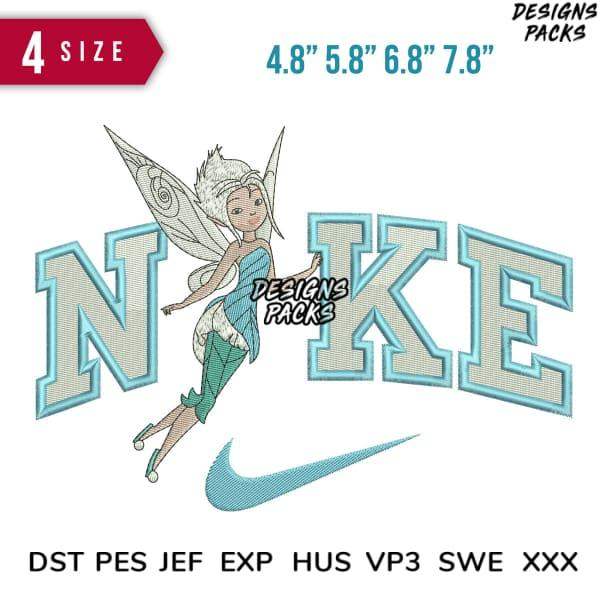 Fairy embroidery design with Nike-style text, available in multiple sizes and formats