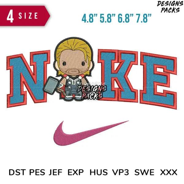 Swoosh Thor Chibi Embroidery Design 4.8" 5.8" 6.8" 7.8"