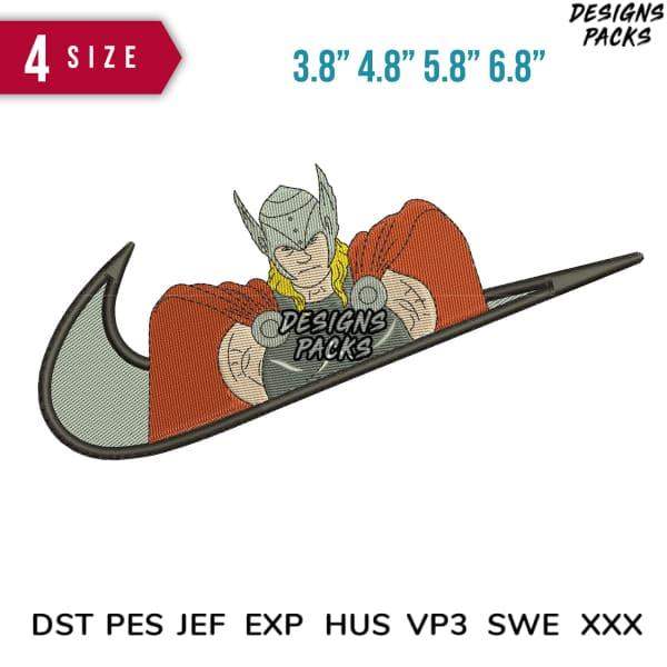 Thor embroidery design in Nike swoosh, 4 sizes, PES DST formats for instant download