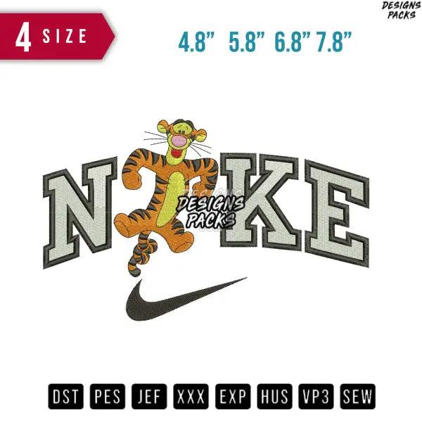 Swoosh Tiger Jump Cartoon Embroidery Design