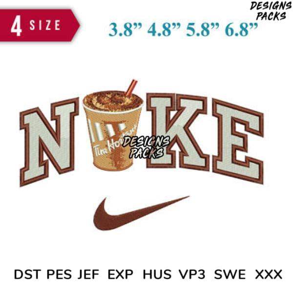 Nike coffee cup embroidery design in 4 sizes, compatible with DST PES JEF formats for instant download