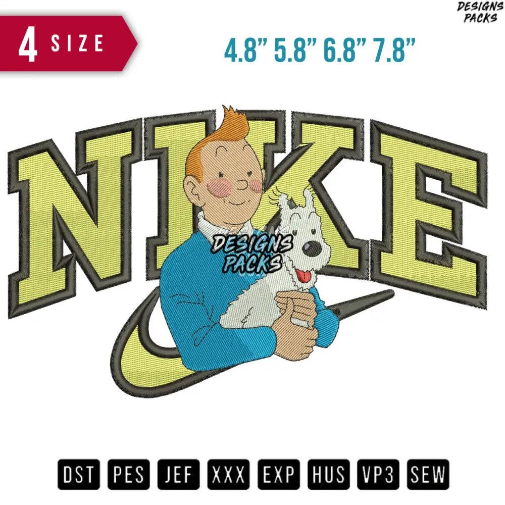 Swoosh Tin Tin And Dog  Embroidery Design