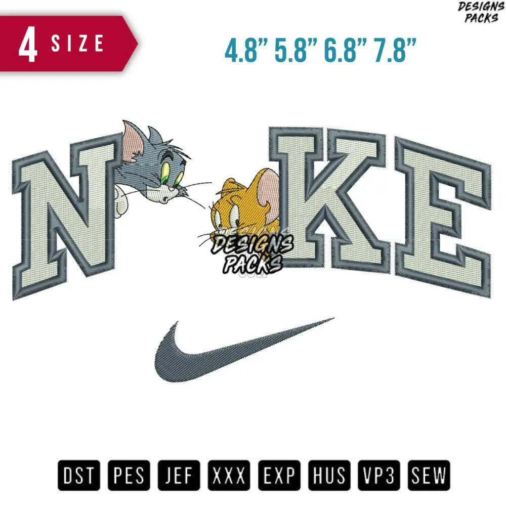 Swoosh Tom And Jerry Face Embroidery Design