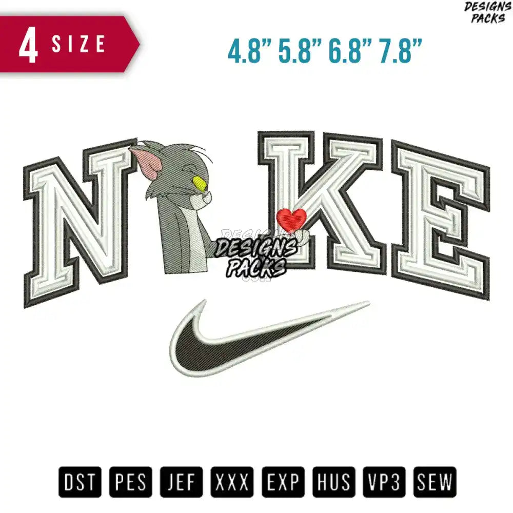 Swoosh Tom Giving Love Embroidery Design