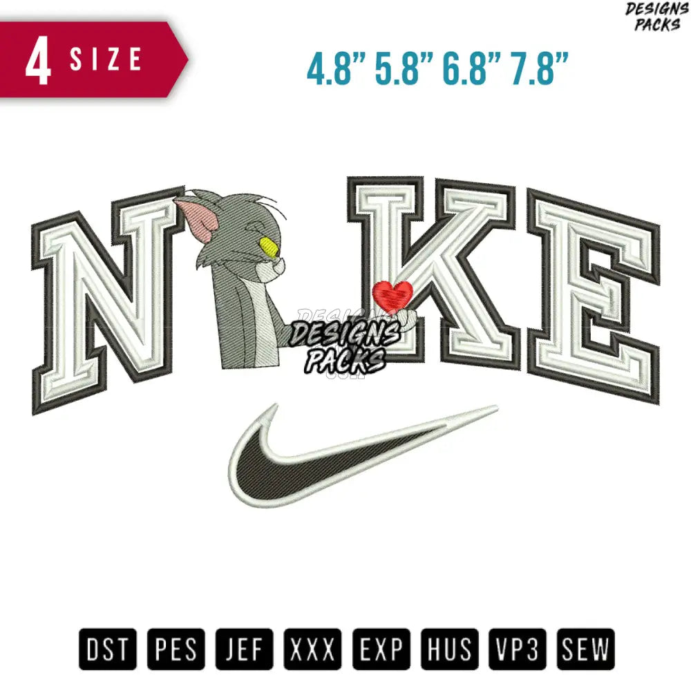 Swoosh Tom Giving Love Embroidery Design