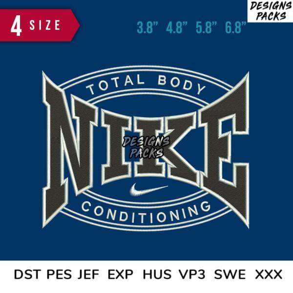 Nike Total Body Conditioning embroidery design in 4 sizes, DST PES JEF formats for instant download