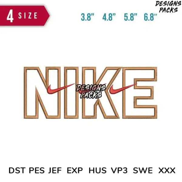 Nike logo embroidery design in 4 sizes, DST PES JEF formats for instant download