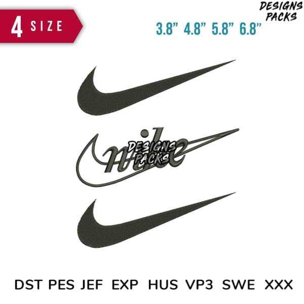 Nike Swoosh embroidery designs in 4 sizes, compatible with DST PES JEF formats for instant download