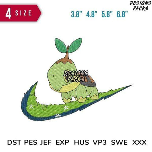 Cute turtle embroidery design with leaf shell, available in 4 sizes & multiple formats for instant download.
