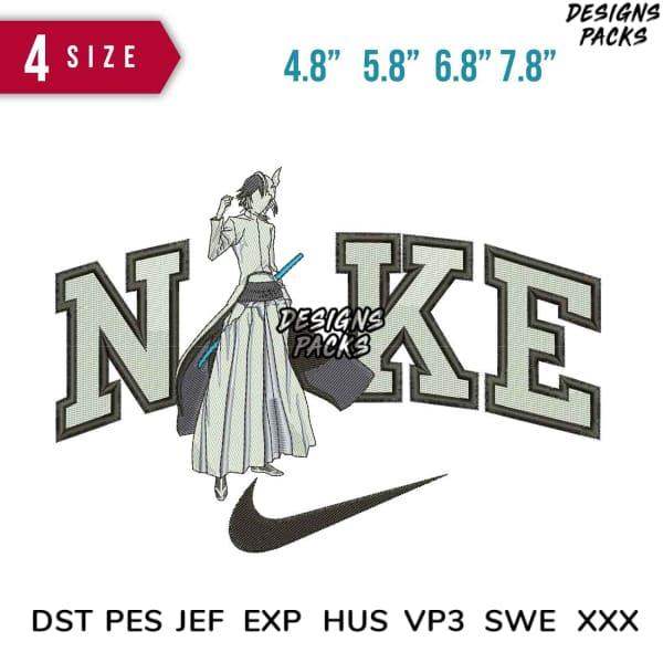 Anime character embroidery design with 'NIKE' lettering, 4 sizes, DST PES JEF formats for DTG/DTF printing