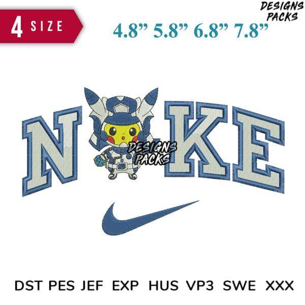 Pikachu in Nike cap embroidery design, 4 sizes, DST PES JEF formats, print-ready for DTG/DTF