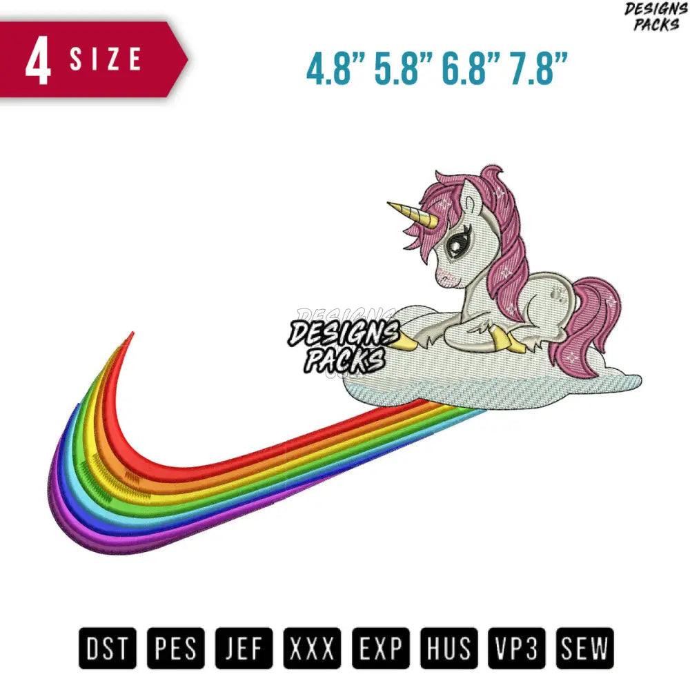 Swoosh Unicorn Rainbow Embroidery Design