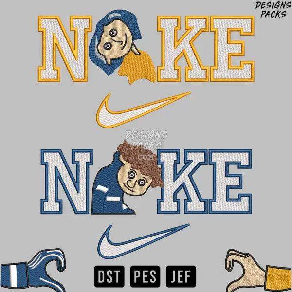 Swoosh Valentine Couple Coraline Wybie Embroidery Design 7" 8" 9" + Hands