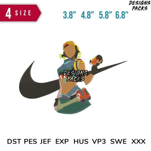 Embroidery design of gamer with Nike swoosh, 4 sizes, DST PES JEF formats for instant download