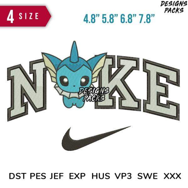 Cute blue dragon mascot embroidered with 'NIKE' lettering and swoosh, 4 sizes, DST PES formats