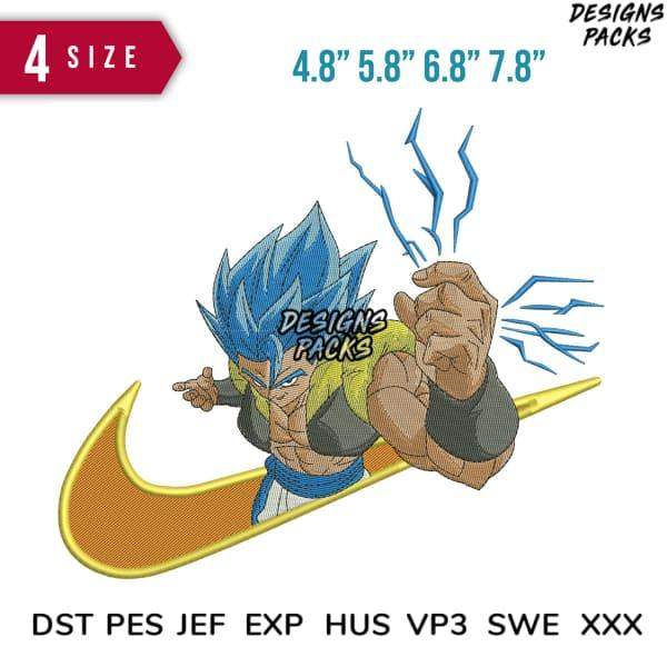 Embroidery design of blue-haired anime character with lightning effects, available in multiple sizes and formats
