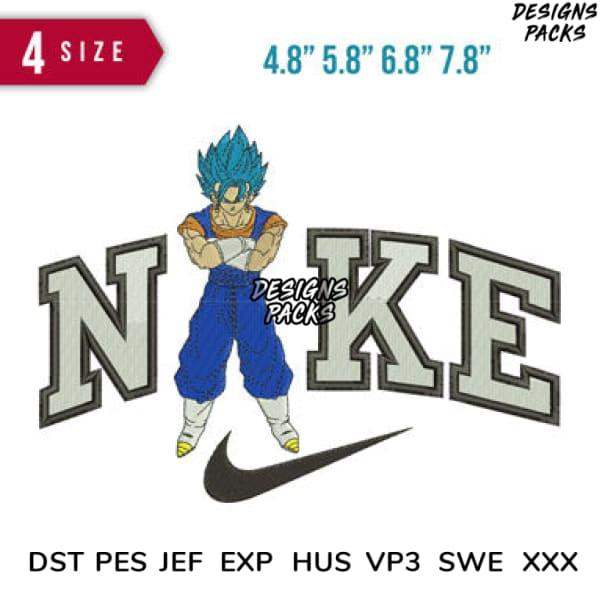Dragon Ball Z Goku embroidery design with Nike logo, available in multiple sizes and formats