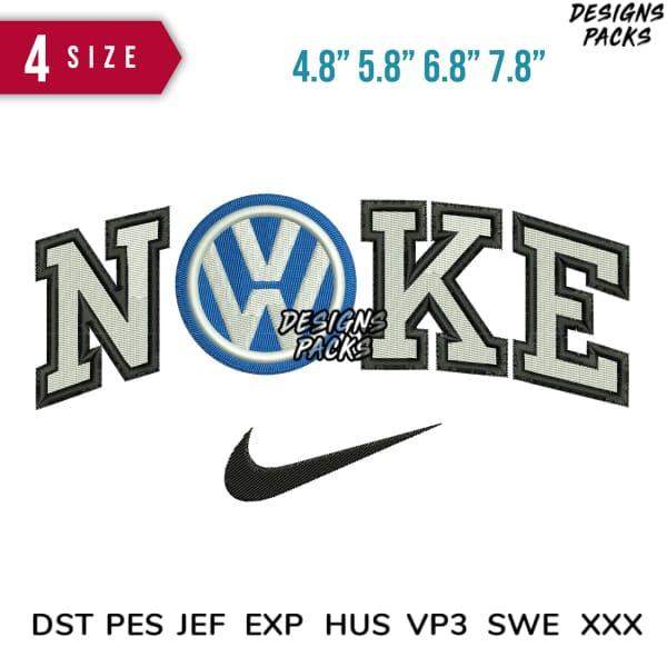 Embroidery design featuring NOKE with VW logo and Nike swoosh, available in 4 sizes, DST PES JEF formats