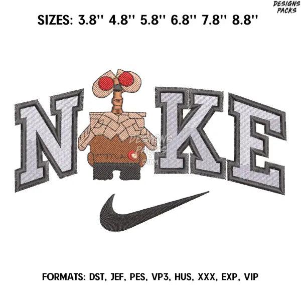 Nike Walle Embroidery Design File, Wall E Anime Embroidery Design,.