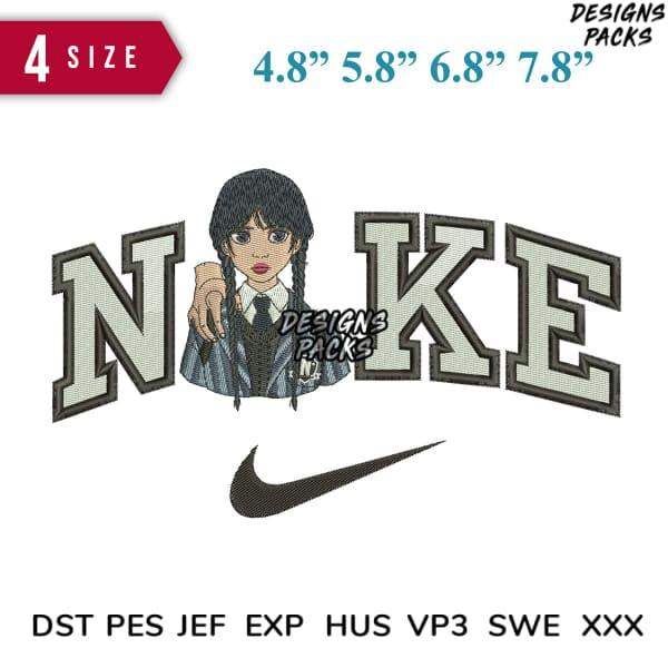 Wednesday Addams Nike embroidery design in 4 sizes, PES DST formats for instant download
