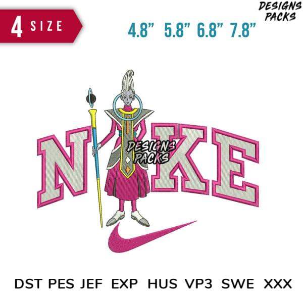 Embroidery design featuring pink Nike swoosh with character, 4 sizes, DST PES JEF formats