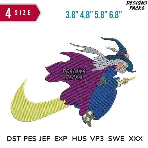 Witch embroidery design in 4 sizes, print-ready for DTG/DTF, compatible with DST PES JEF formats