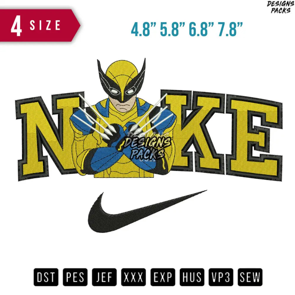 Swoosh Wolverine Suit Embroidery Design