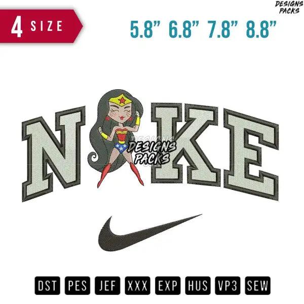 Swoosh Wonderwoman Chibi Embroidery Design