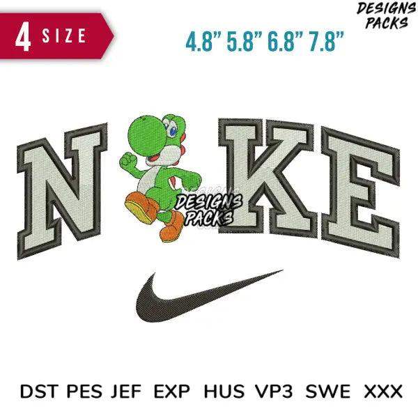 Swoosh Yoshi Embroidery Design  4.8" 5.8" 6.8" 7.8"