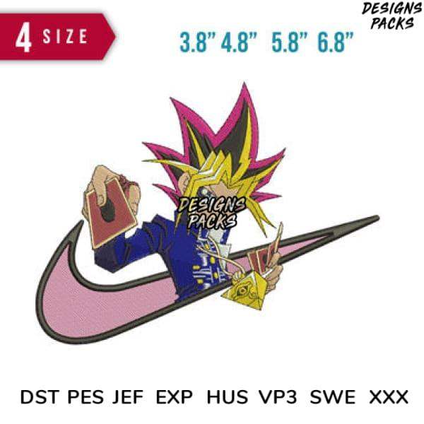Yu-Gi-Oh! Yugi Muto embroidery design in 4 sizes, compatible with DST, PES, JEF formats for instant download.