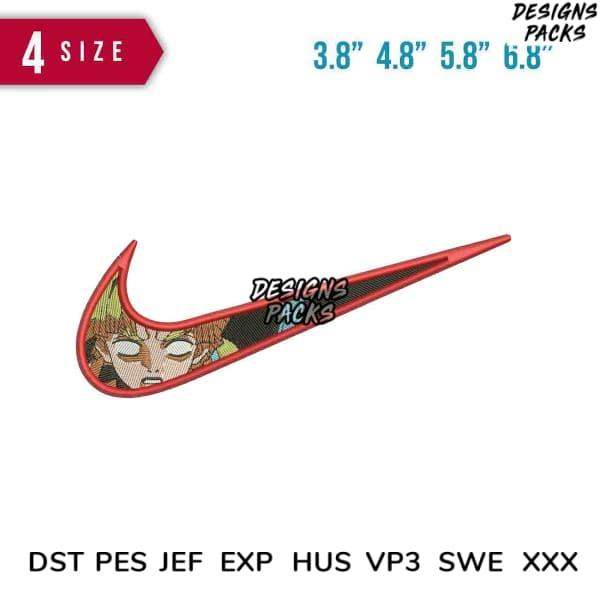 Anime-style Nike swoosh embroidery design in 4 sizes, PES DST formats for instant download