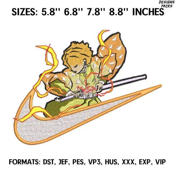 Nike Zenitsu Embroidery Design File/ Kimetsu no yaiba Anime Embroidery Design/ Machine  Design Pes Dst. Demon Slayer