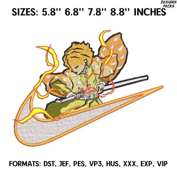 Nike Zenitsu Embroidery Design File/ Kimetsu no yaiba Anime Embroidery Design/ Machine  Design Pes Dst. Demon Slayer